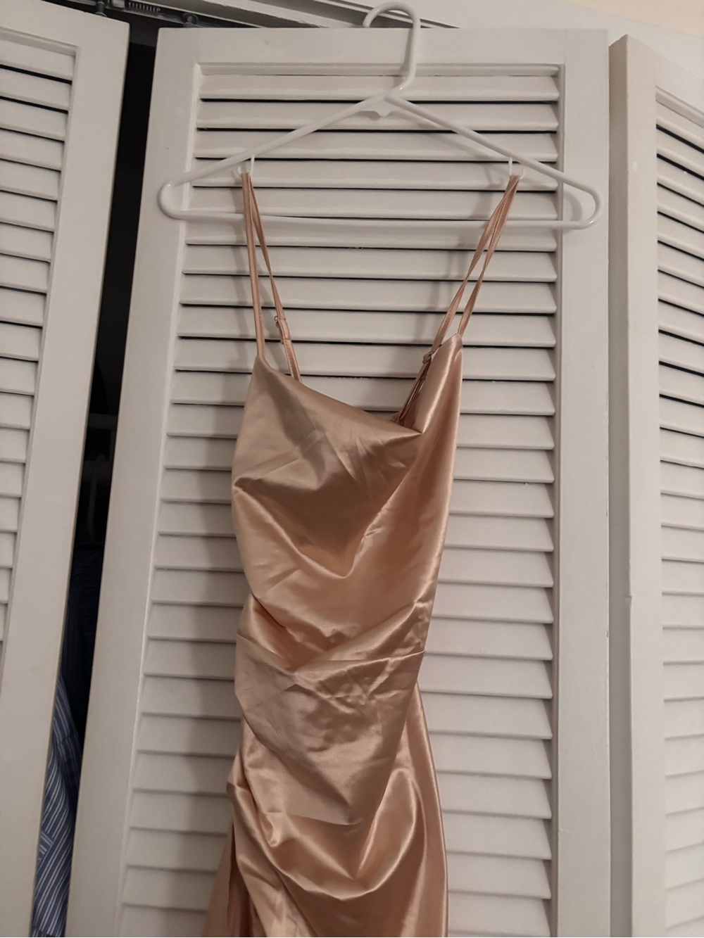 Amazon Satin Cowl Slip Dress in Champagne Blush